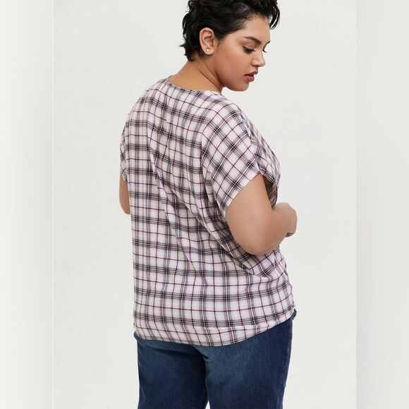 torrid challis tie-front plaid midi top - Picture 2 of 8